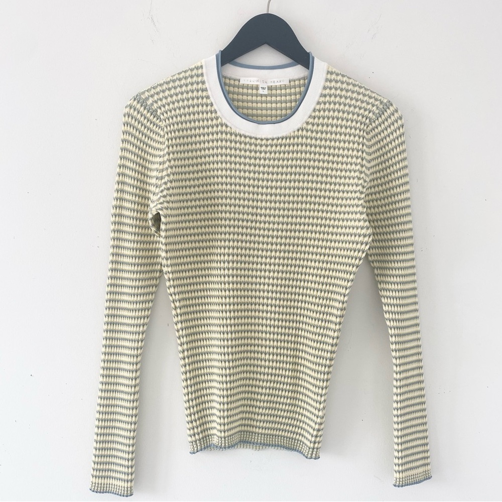Veronica Beard Ribbed Stripe Crew Neck Sweater